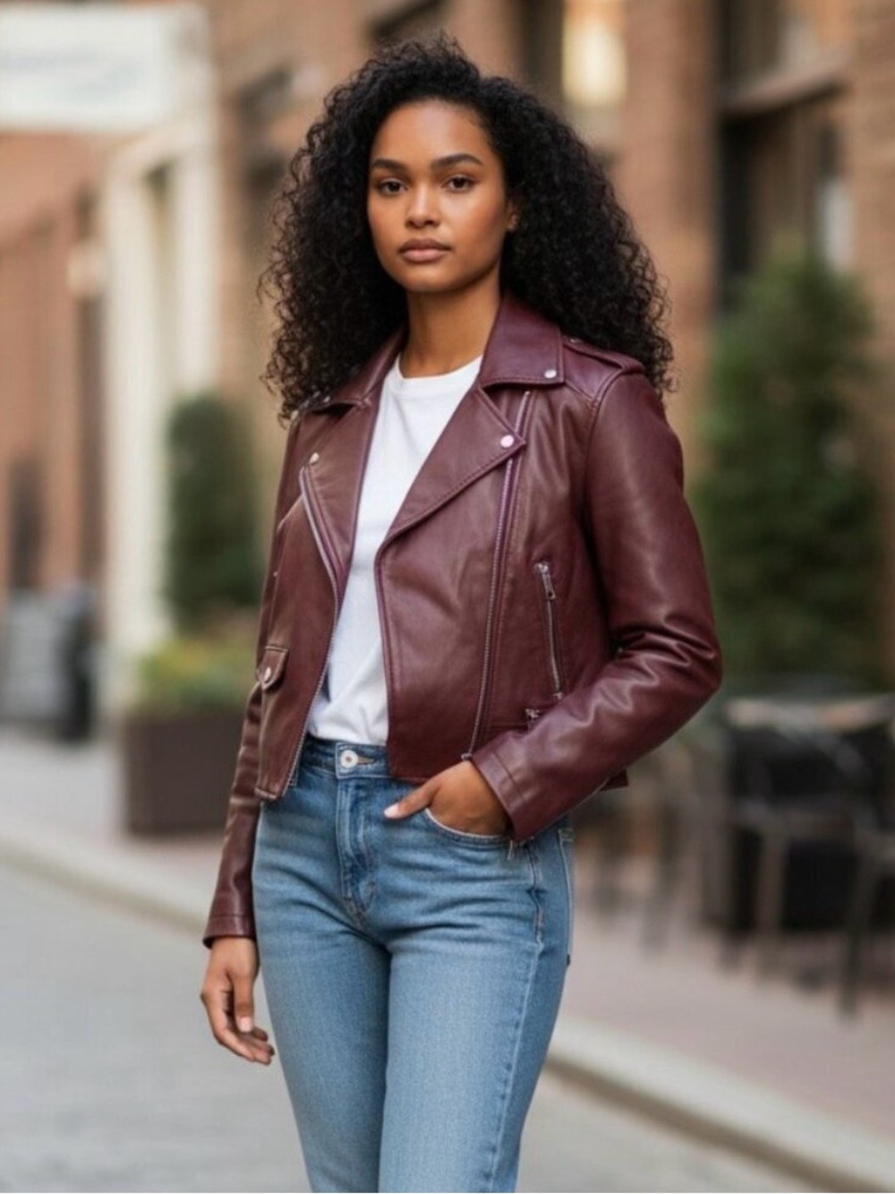 NEW Blank NYC  Plum Faux Leather Cropped Moto Jacket, Size XS